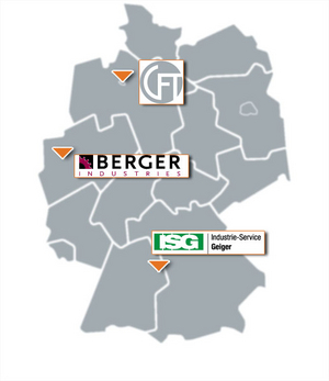 Deutschlandkarte mit Standorten von CFT Hanseguss, Berger Industries und ISG Guss